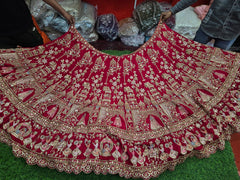 Dabka Zardosi Beads Handwork Rani Hot Pink, Maroon, Cherry Red, Rust Orange Latest Bridal Lehenga