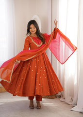 Party-wear Roman Silk Embroidery Sequence Work Anarkali Gown