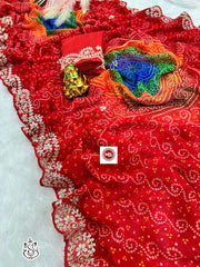 Beautiful Georgette Bandhej Multi Colour Printed Saree