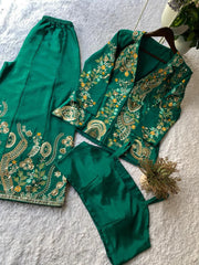 Trendy Stylish Chinon Silk Sequence Embroidery Work Three Piece Set