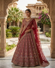 Party-wear Net Embroidery Sequence Work Lehenga Choli