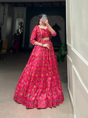 Beautiful Traditional Tasar Silk Floral Printed Lehenga With Koti