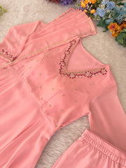 Party-wear Georgette Handwork Neck And Sleeve Gown