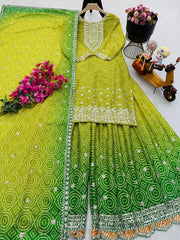 Party-wear Chinon Silk Printed With Embroidery Sequence Work Sharara