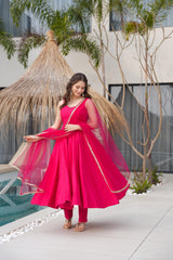 Festivities Special Pure Roman Silk Chanderi Fabric Stitched Gown