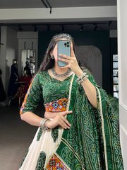 Festival Special Tasar Silk Bandhej Printed & Gamthi Work Lehenga Choli