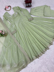 Beautiful Trending Fendy Silk Sequence with Stylish Thread Work Lace Work Gown