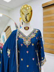 Party-wear Chinon Silk Coding Sequence Embroidery Work Sharara