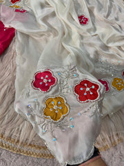 Beautiful Soft Shine Chinon Slik Work Saree
