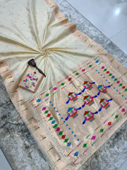 Beautiful Khadi Row Silk Muniya Border Paithani Rich Zari Weaving Pallu Saree
