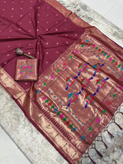 Beautiful Khadi Row Silk Muniya Border Paithani Rich Zari Weaving Pallu Saree