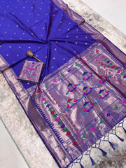 Beautiful Khadi Row Silk Muniya Border Paithani Rich Zari Weaving Pallu Saree