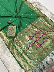 Beautiful Khadi Row Silk Muniya Border Paithani Rich Zari Weaving Pallu Saree