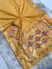 Beautiful Khadi Row Silk Muniya Border Paithani Rich Zari Weaving Pallu Saree