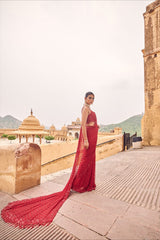 Party-wear Bollywood Style Georgette Sequence Multi Embroidery Work Saree
