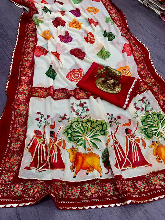 Beautiful Georgette With Kaachi Gota Work Saree