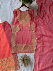 Wedding Special Crunchy Cording With sequence Embroidery Work Palazzo Set