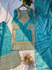 Wedding Special Crunchy Cording With sequence Embroidery Work Palazzo Set