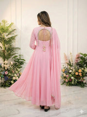 Beautiful Georgette Rainbow Sequence Embroidery Sleeve Moti Lace Work Gown