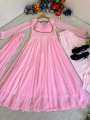 Beautiful Georgette Rainbow Sequence Embroidery Sleeve Moti Lace Work Gown