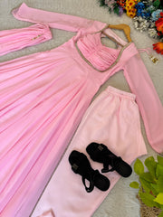 Beautiful Georgette Rainbow Sequence Embroidery Sleeve Moti Lace Work Gown