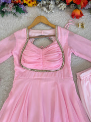 Beautiful Georgette Rainbow Sequence Embroidery Sleeve Moti Lace Work Gown