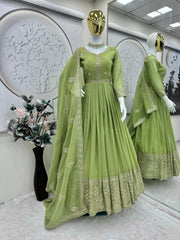 Beautiful Heavy Crunchy Silk Embroidery Codding & Sequins Work Gown