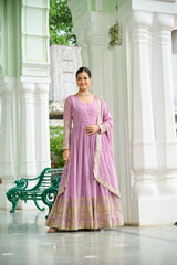 Unique Dusty Coloured Georgette Embroidery Work Gown
