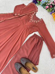 Party-Wear Georgette Handwork Neck Sleeve Fully Stitched Gown