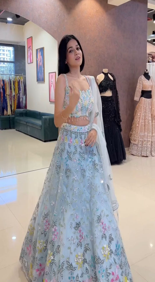 Beautiful Heavy Organza Silk Embroidery Sequence Work Lehenga Choli