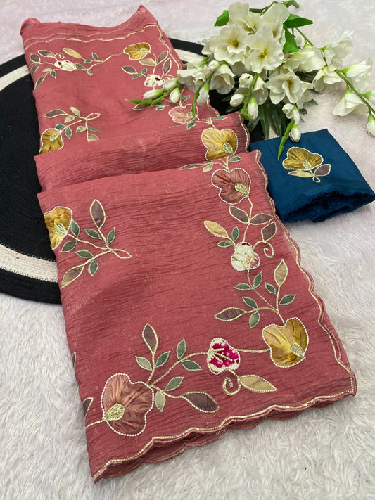 Party-wear Multi Color Patch Work Handwork Designer Saree