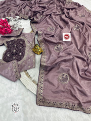 Party-wear Chinon Silk Blouse Full Stitched Koti Style Saree