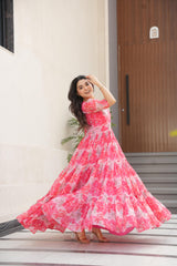 Desirable Women's Fully Flair Georgette With Printed Gown