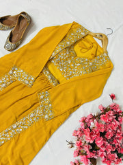 Elegant Mustard Yellow Embroidered Indo Western Lehenga Set