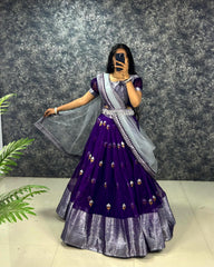 Traditional Organza With Zari Embroidery Work Half Saree