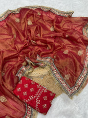 Festive Special Shimmery Tissue Embroidery Work Saree