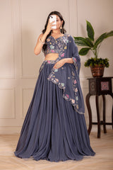 Beautiful Georgette Plain With Crease Work Lehenga Choli