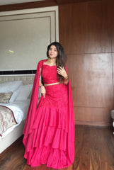 Party-wear French Crape Sequence & Embroidery Work Indo Western Skirt