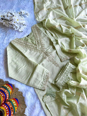 Beautiful Roman Silk Embroidery Sequence Work Dress