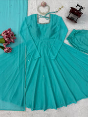Beautiful Georgette Real Mirror Handwork Gown