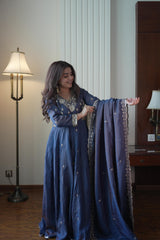 Beautiful Vichitra Silk Beads Sequence Embroidery Work Gown