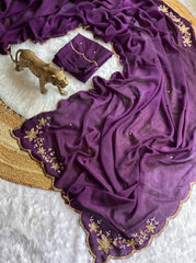 Party-wear Double Shade Crush Silk Cutdana Border Work Saree