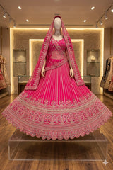 Pink Trending Premium Silk With Zarkan Diamond & Embroidery Work Bridal Lehenga