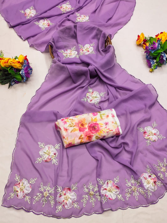 Beautiful Georgette Handwork Saree