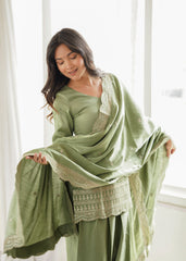 Festive Special Glass Roman Silk Embroidery Zari Sequence Work Farshi Salwar Suit