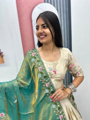 Festive Special Chinon Silk Embroidery Thread Sequence Work Lehenga With Stitched Blouse