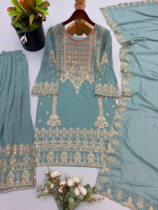 Party-wear Georgette Coding With Embroidery Sequence Work Suit