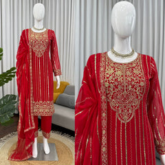 Attractive Red colour Georgette Work Salwar Suit