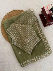 Trending Designer Cherry Red Fendy Silk Beads Thread & Sequence Work Saree