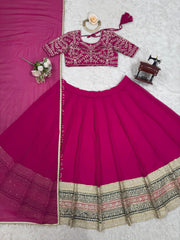 Party-wear Pink Georgette Thread With Sequence Work Lehenga Choli
